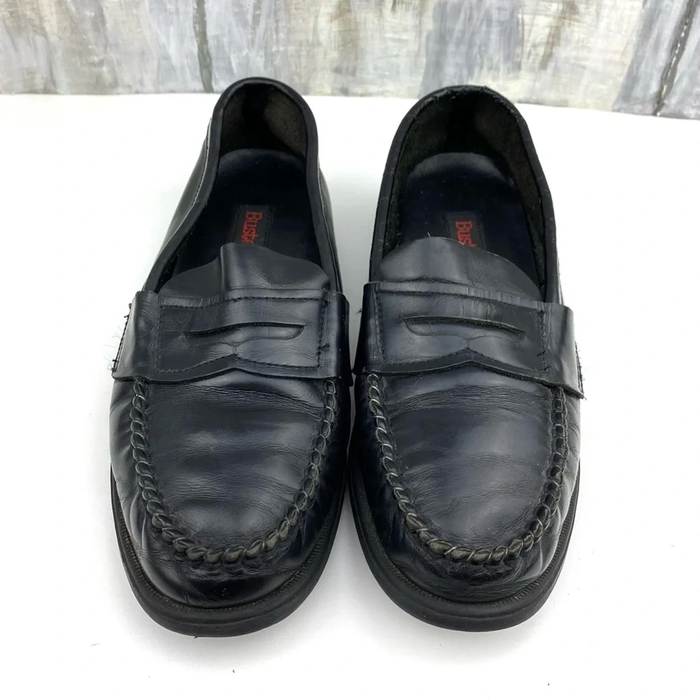 Y2K Vintage Buster Brown Black Leather Penny Loafers Slip On Casual Dress Shoe 3